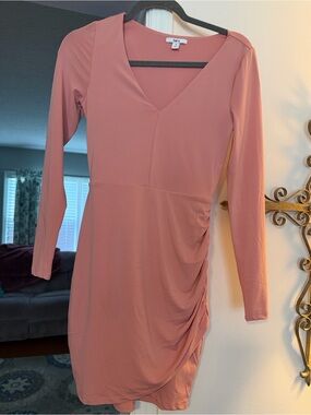 Bari Jay Dusty Rose Long Sleeve Ruched Midi Dress